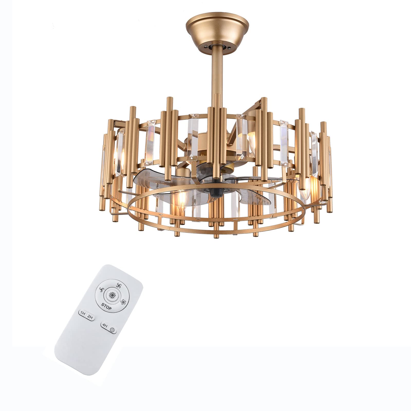 20 Inch Industrial Caged Ceiling Fan with Lights - Gold Metal Texture, Remote Control, 3-Speed Adjustable - Perfect for Farmhouse, Loft, and Industrial Style Home Decor