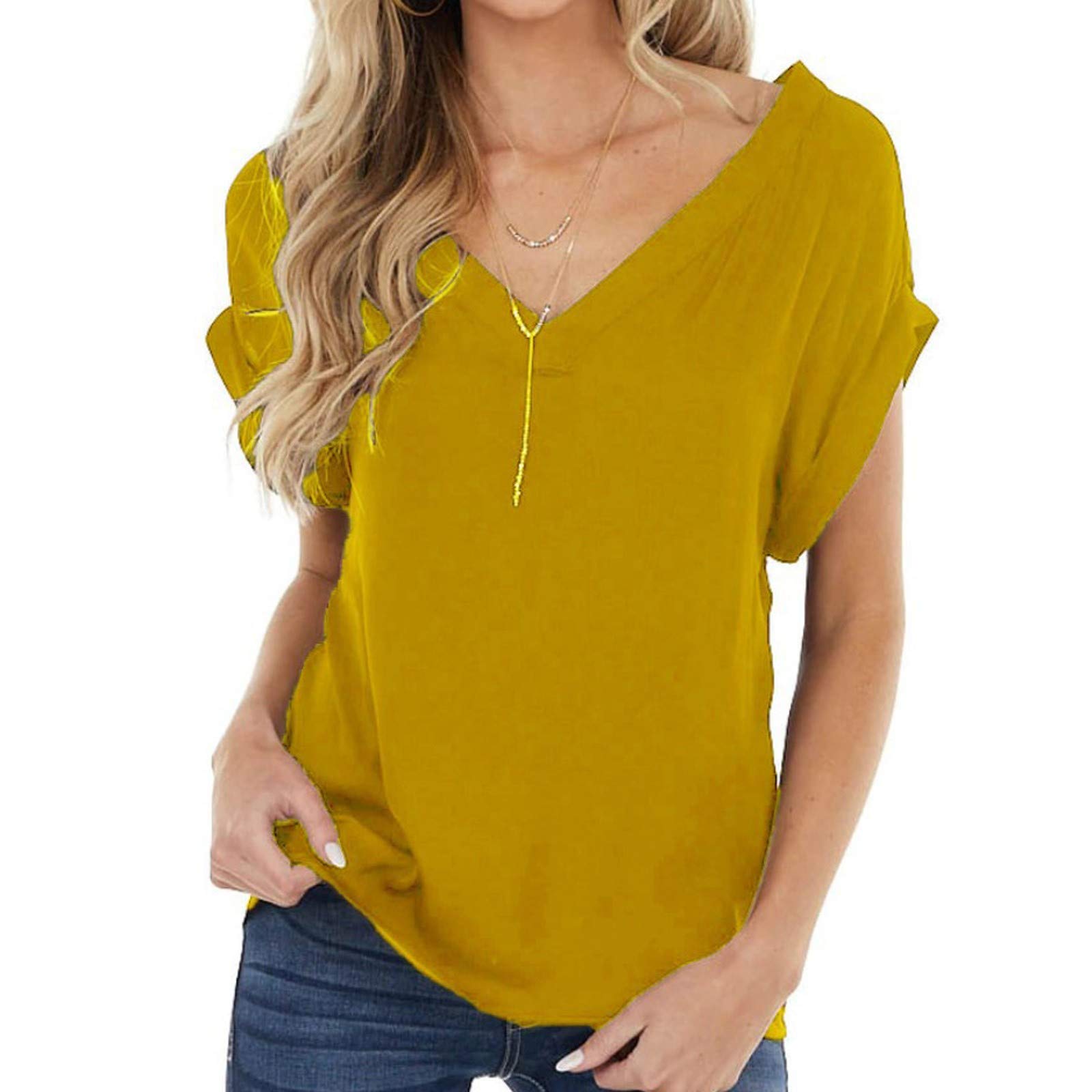 Women's V-Neck T-Shirt - Loose Fit Casual Short Sleeve Blouse Top for Everyday Wear, Work & Weekend Outfits