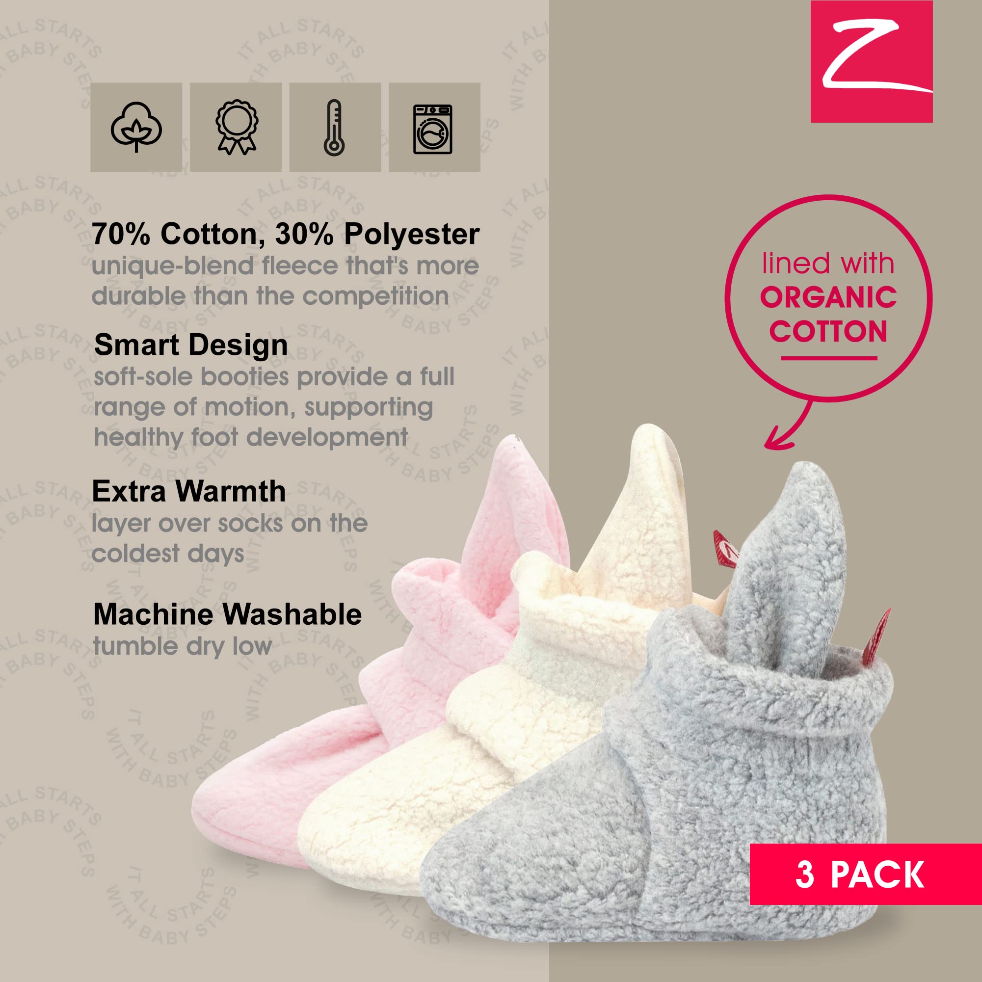 Zutano Unisex Fleece Baby Booties with Organic Cotton Lining - Soft & Warm Newborn Essentials for Winter, Outdoors & Everyday Comfort