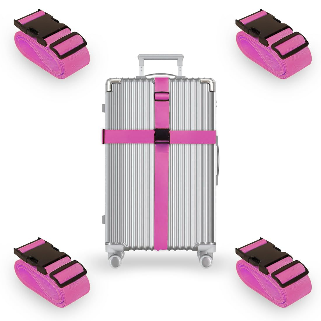 L'AIKEAU 4-Pack Travel Luggage Straps - Adjustable Suitcase Belt, Backpack & Bag Straps - Secure Travel Accessories for Suitcases, Carry-Ons & Duffel Bags (Pink) | Perfect for Air Travel, Road Trips & Vacation Packing
