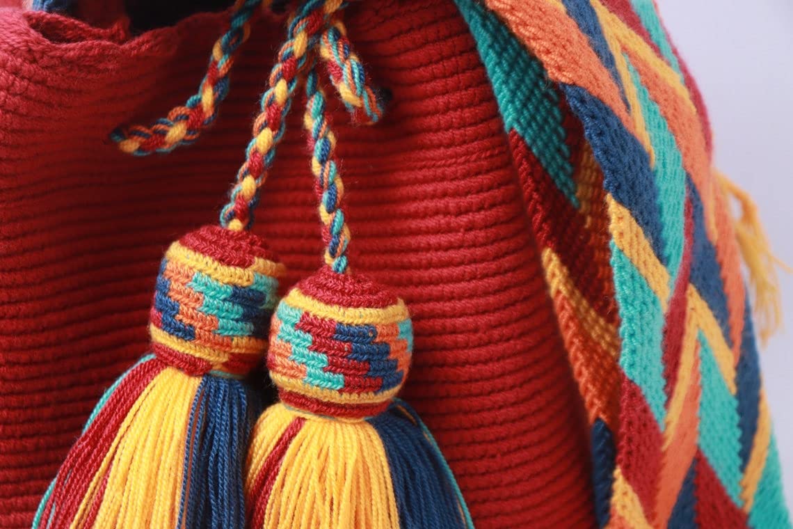 Authentic Red Wayuu Mochila Bag - Large Handwoven Crochet Crossbody Purse for Women - Perfect for Travel, Beach & Everyday Use