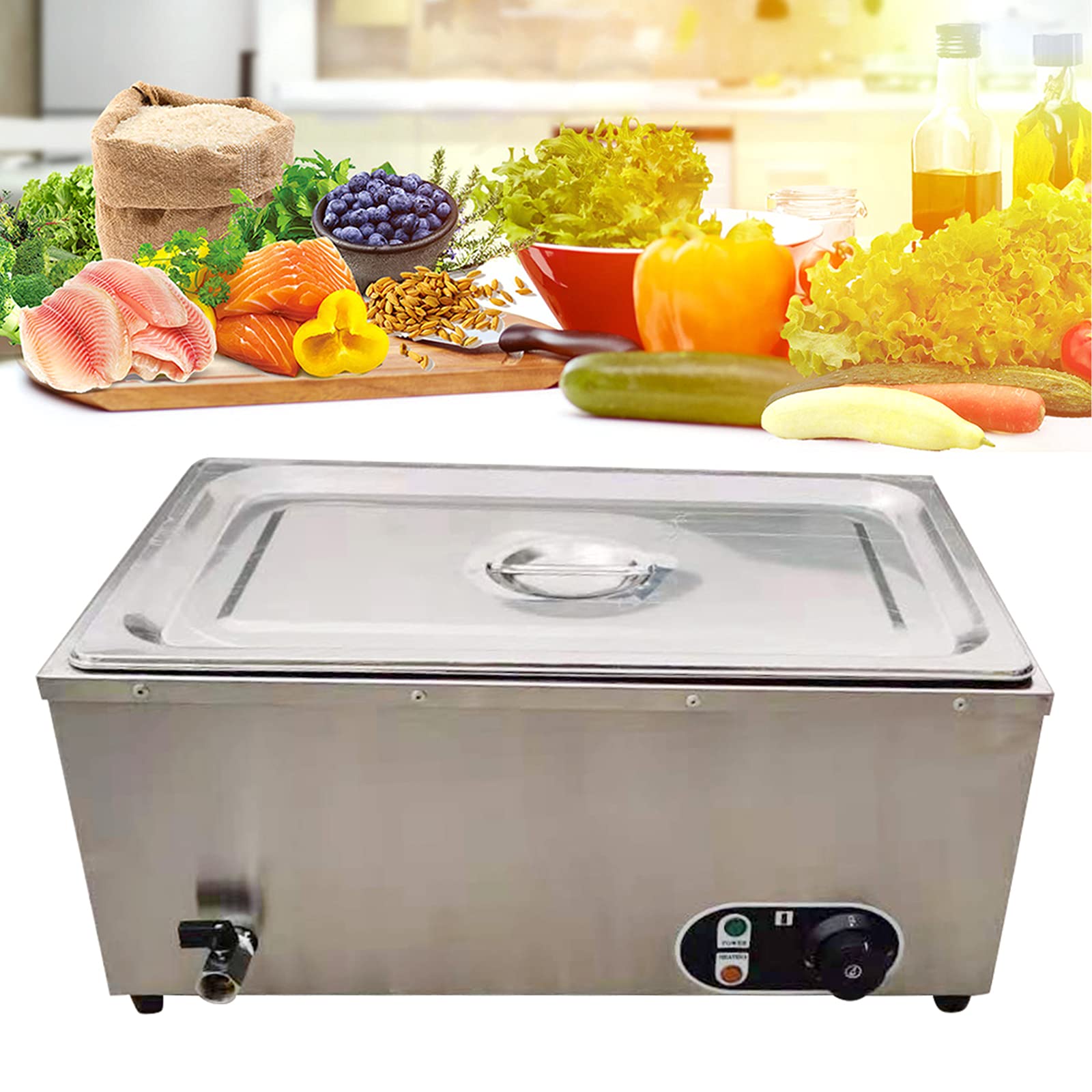 110V Commercial Food Warmer - Stainless Steel Electric Countertop Food Warmer with Adjustable Temperature (50°C-300°C) | Restaurant Buffet Server, Catering Equipment & Home Kitchen Use for Keeping Meals Hot
