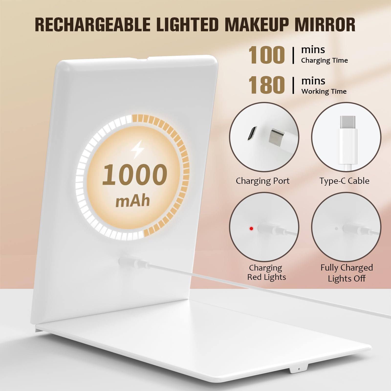 Rechargeable Travel Makeup Mirror with 72 LED Lights - 3 Color Modes, Dimmable Touch Screen & Portable Folding Design for Home, Travel, and Professional Makeup Application