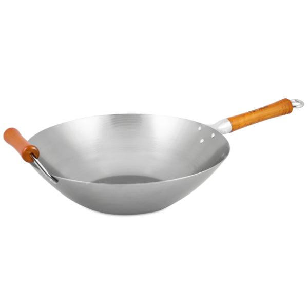 Ken Hom Excellence 14-Inch Carbon Steel Wok - Professional Chinese Stir Fry Pan for High Heat Cooking - Perfect for Stir-Frying, Deep Frying & Home Kitchen Use