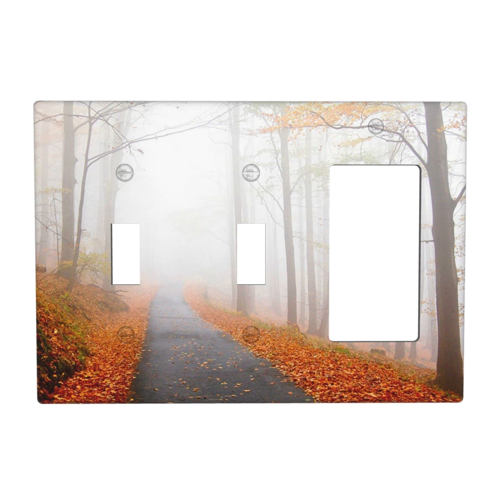 Foggy Autumn Forest 3-Gang Light Switch Cover Plate - Double Toggle 1 Rocker Wall Plate (4.49