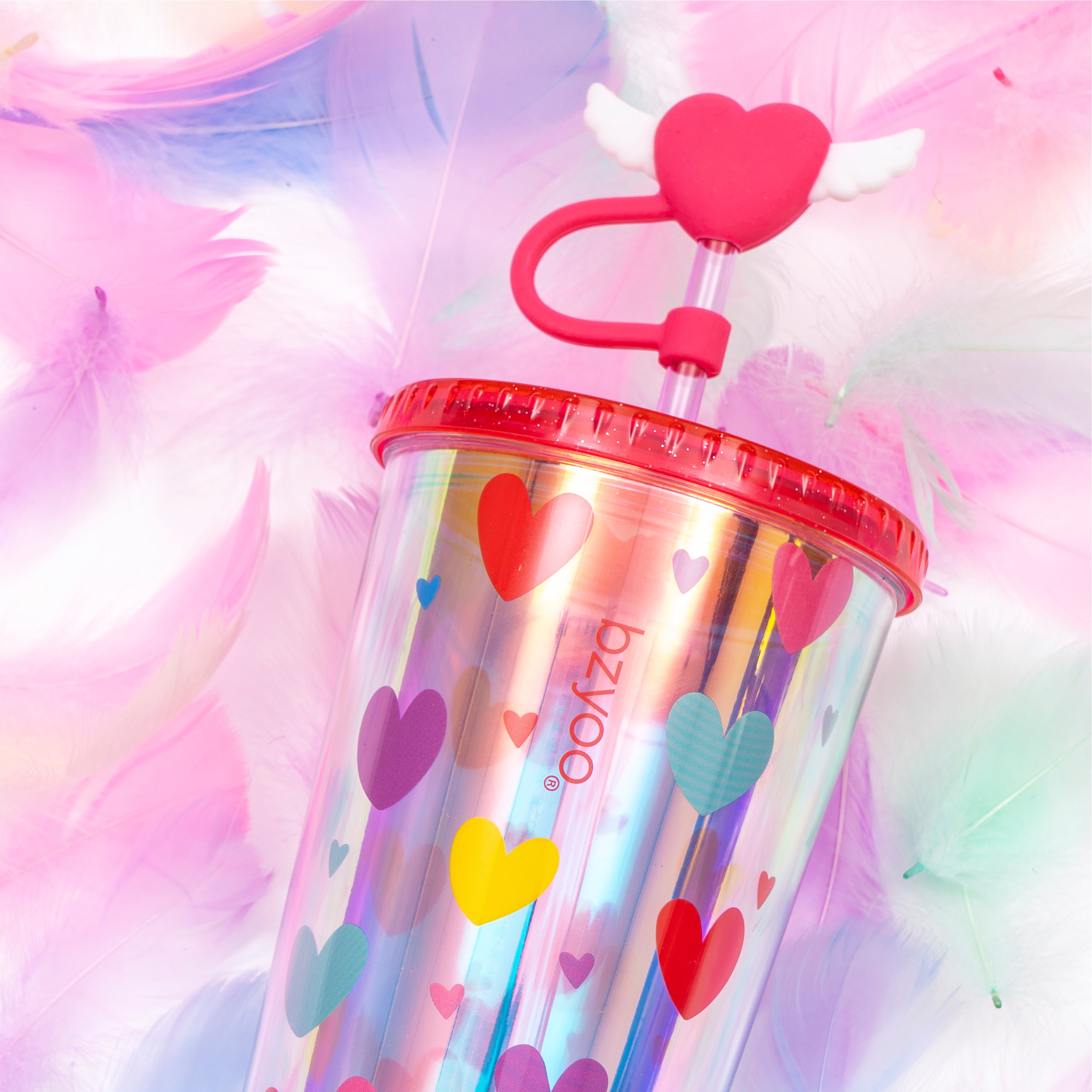 24oz Insulated Tumbler with Heart-Shaped Lid & Wing Straw - Cute Heart Design Vacuum Flask for Coffee, Tea & Cold Drinks - Perfect for Office, Gym & Outdoor Activities