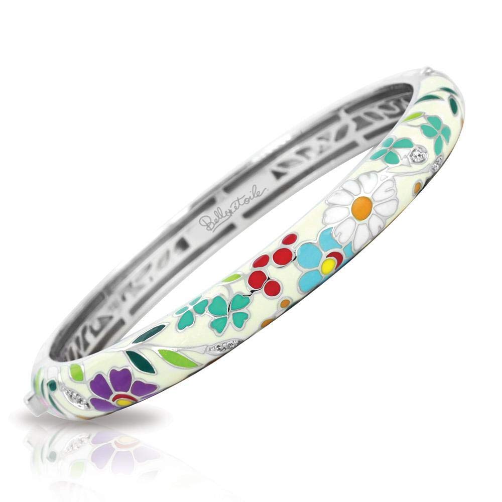 Belle Etoile Floral Garden Bangle Bracelet for Women - Elegant White Gold Plated Jewelry for Weddings, Parties & Everyday Wear