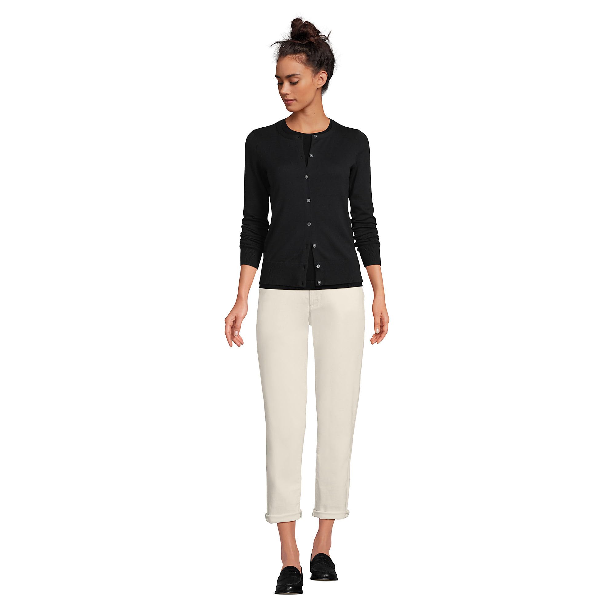 Lands' End Women's Fine Gauge Cotton Cardigan Sweater - Soft Lightweight Knit Open Front Wrap for Office, Casual & Layering