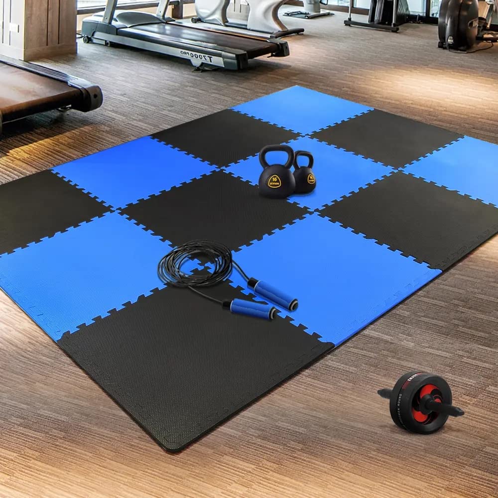 Premium Interlocking Puzzle Exercise Gym Mats - Non-Slip American Floor Mats for Home Gym, Playroom & Yoga | Wood & Extreme Foam Tiles for Kids & Adults