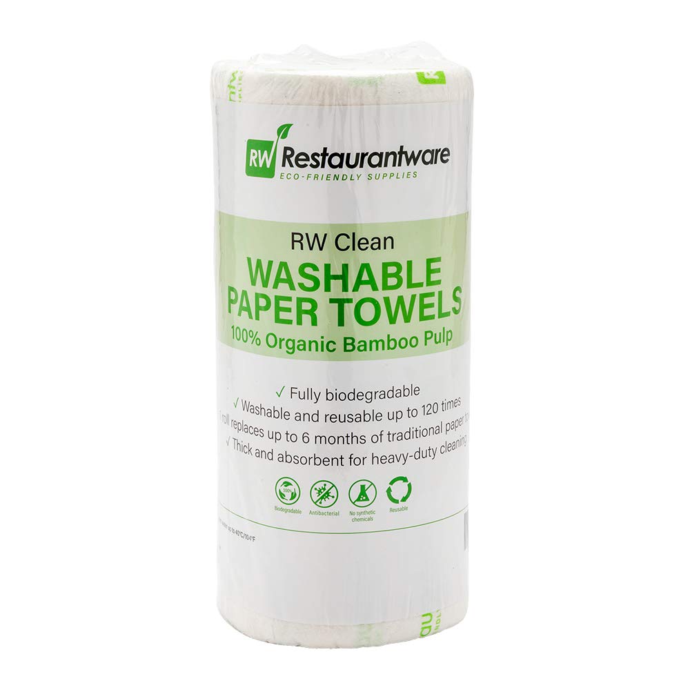 RW Clean 11x11 Inch Reusable Cleaning Cloth Rolls - 10 Pack Heavy Duty Dish Wipes | Machine Washable, Perforated, Absorbent White Paper Towel Rolls (50 Sheets/Roll) for Kitchen, Restaurant & Commercial Use