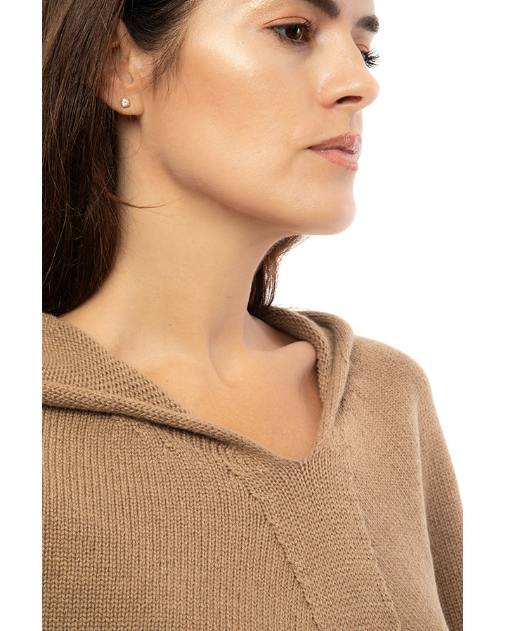 Women's Light Gray Pure Cashmere Hoodie Poncho - Soft & Warm Winter Wrap for Lounge, Travel & Outdoor Activities