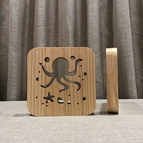Octopus Themed 3D Wooden LED Night Light - Modern Home Decor, Creative Table Lamp for Bedroom, Nursery, Living Room | Perfect Easter Gift Idea for Kids & Adults