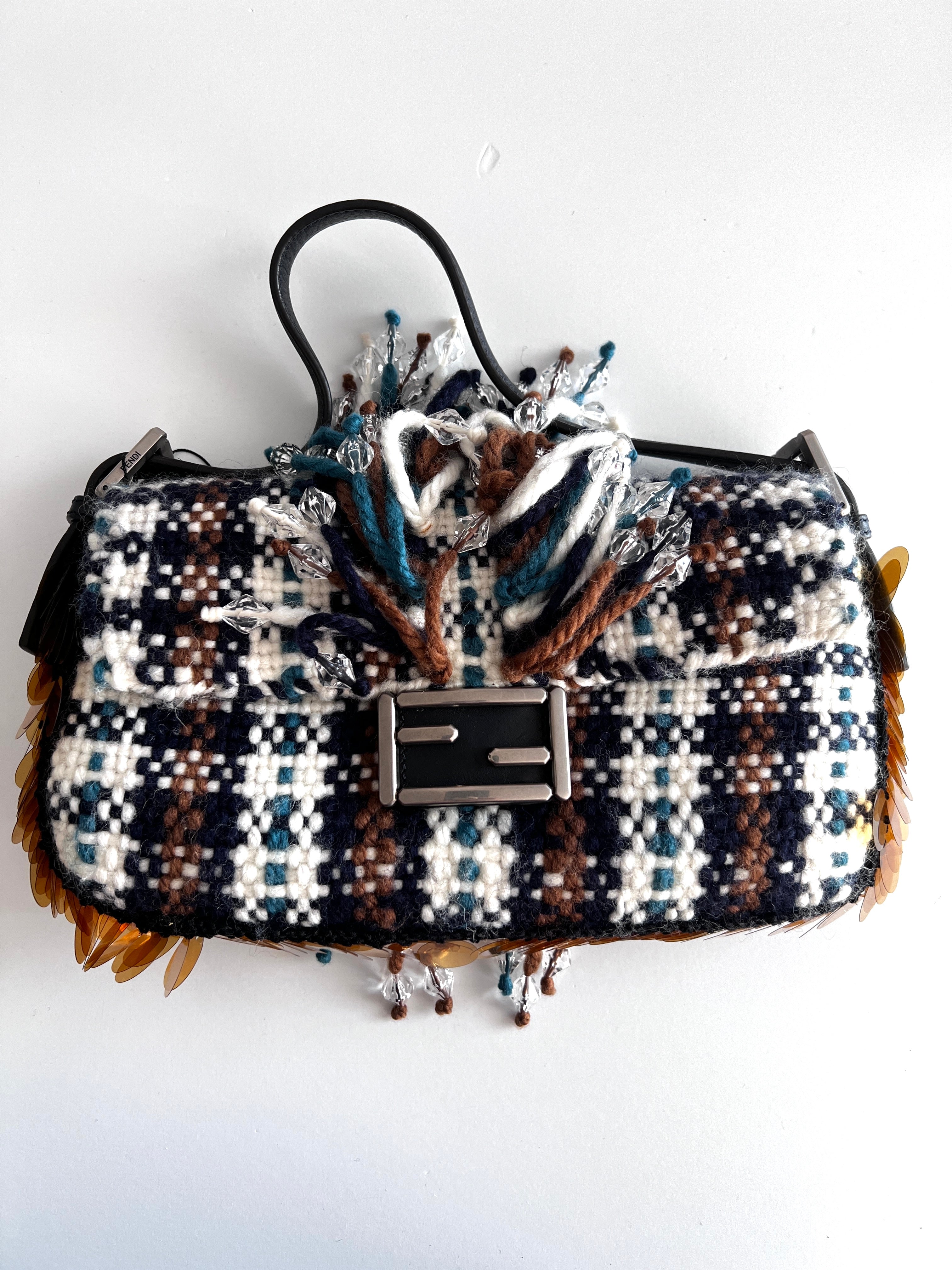 Authentic Fendi Selleria Plaid Tweed Shearling Baguette Bag - Luxury Designer Handbag for Women, Perfect for Parties, Events & Everyday Use