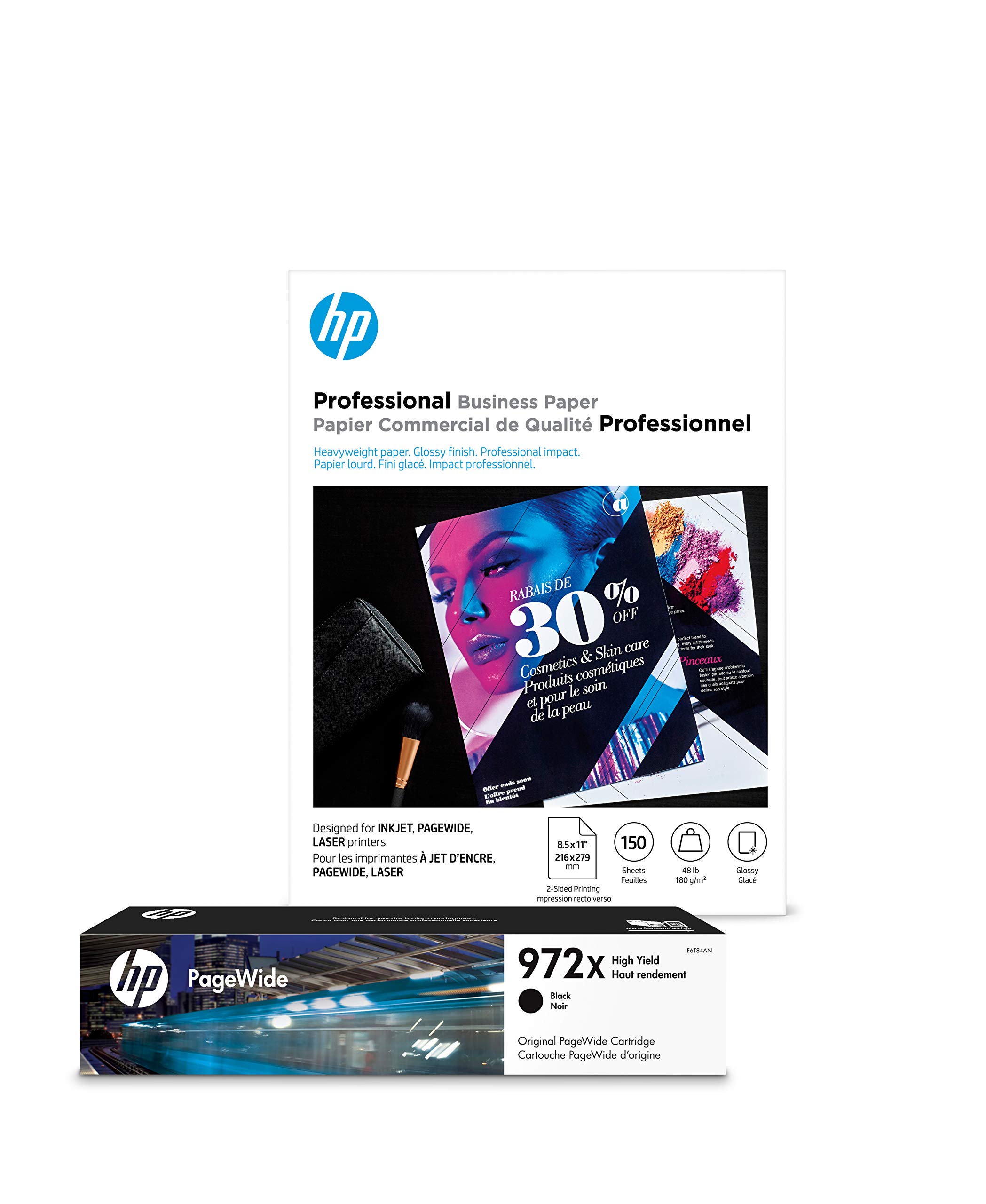 HP 972X Black High Yield Ink Cartridge & HP Professional Glossy Brochure Paper 8.5