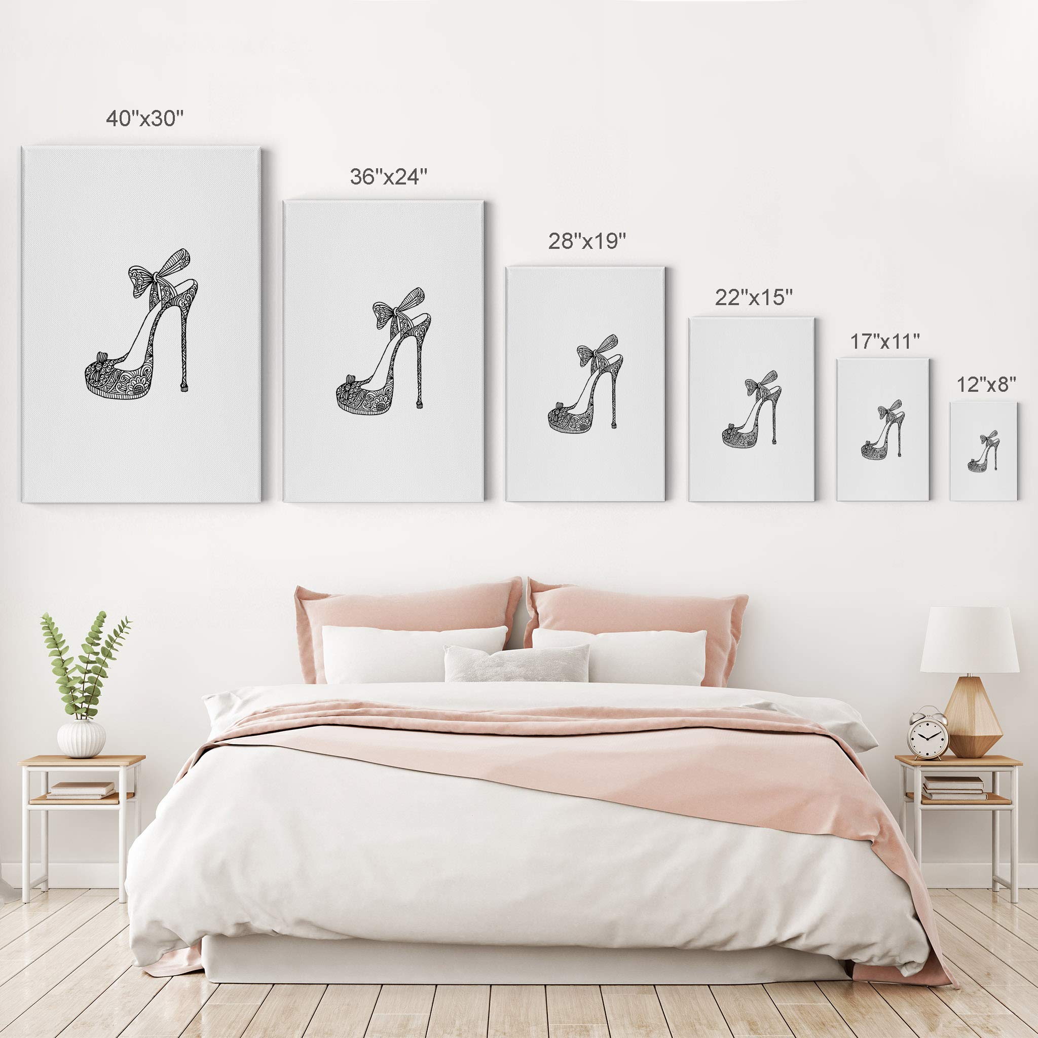 Black and White High Heels Floral Canvas Wall Art - Modern Fashion Print for Office, Bathroom, Teen Girls Room & Women's Dorm Decor - Ready to Hang 40x30 - Perfect for Living Room, Bedroom & Home Wall Decoration
