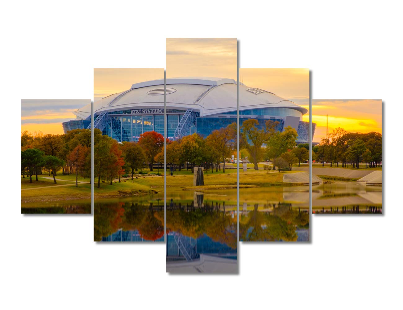 TUMOVO Texas AT&T Football Stadium Canvas Wall Art - 5-Piece Framed Rustic Home Decor Posters (60''W x 40''H) - Ready to Hang Living Room Decor for Sports Fans & Dallas Cowboys Memorabilia
