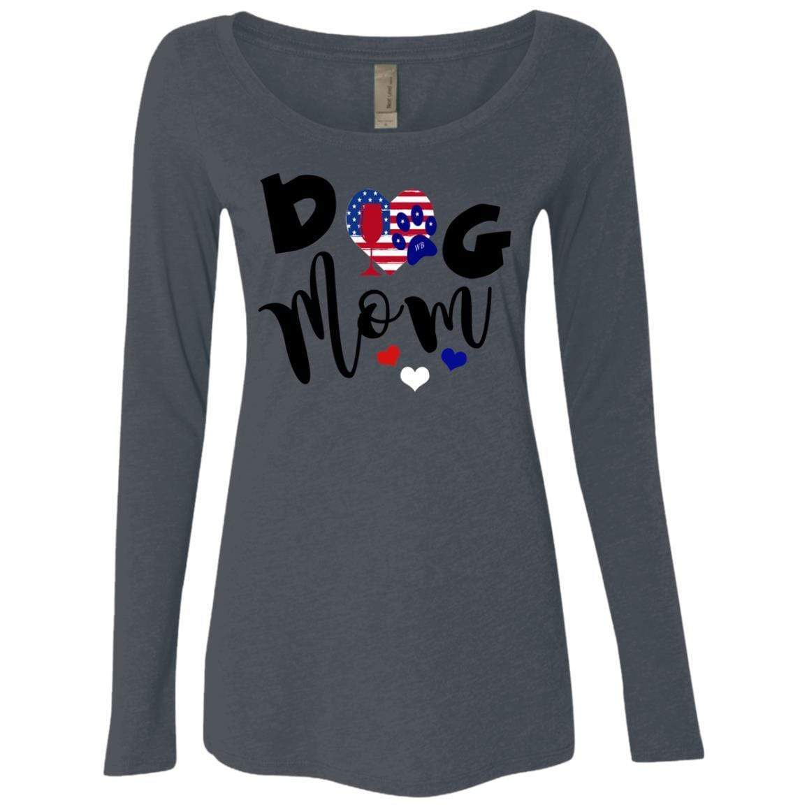 WineyBitches.Co Dog Mom Ladies' Triblend Long Sleeve Scoop Neck T-Shirt - Comfortable Casual Wear for Dog Lovers, Perfect for Pet Parks, Dog Walks and Wine Nights