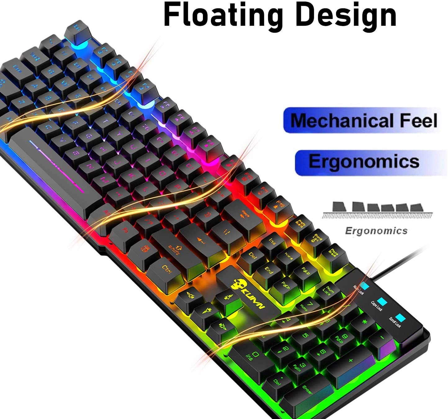 RGB Backlit Gaming Keyboard and Mouse Set - Ergonomic USB Mechanical Feel Keyboard + 2400DPI 6-Button Optical Gaming Mouse with FREE Mouse Pad - Compatible with PC & Laptop - Perfect for Esports, Streaming & Office Work