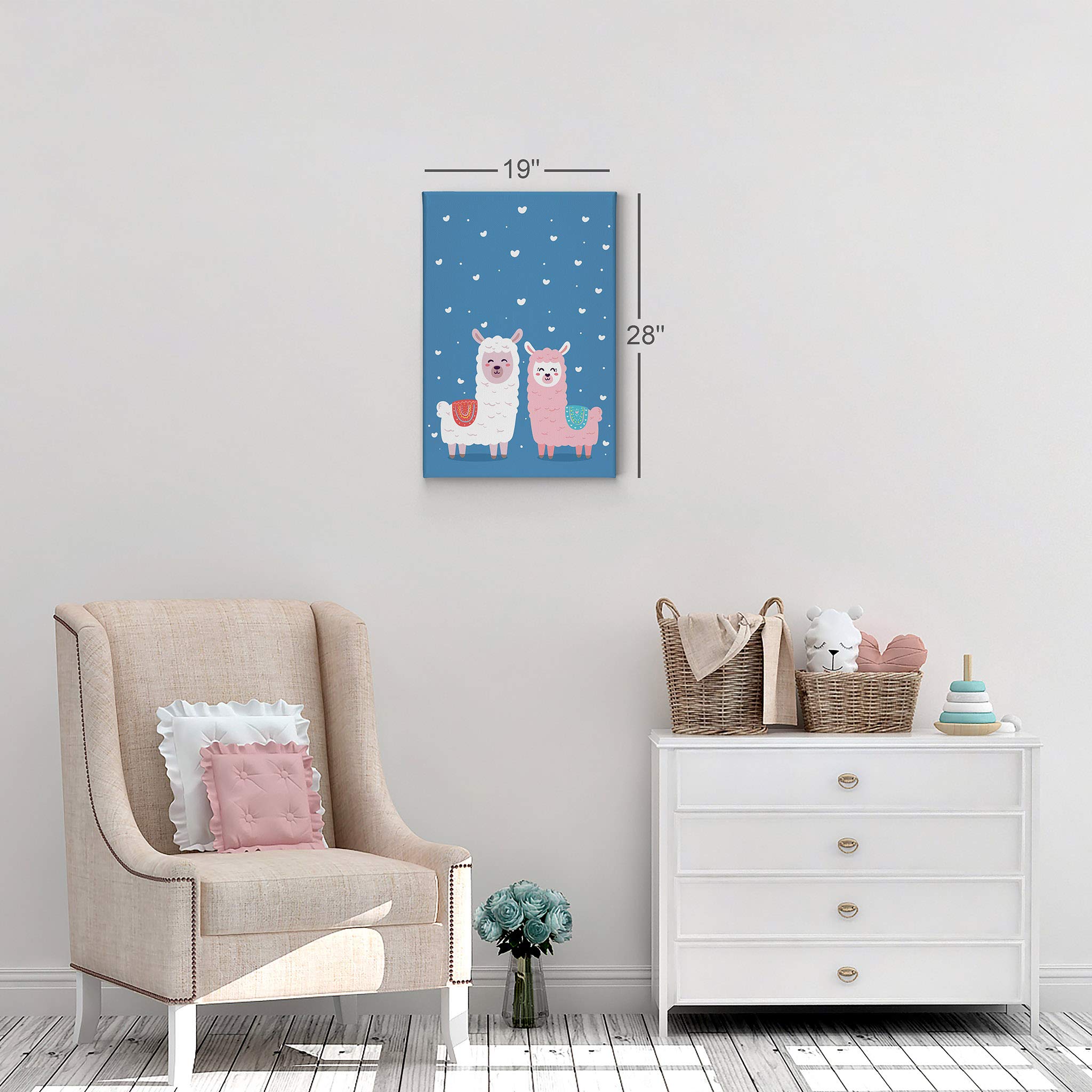 Cute Alpaca Illustration Canvas Print - Blue Background Wall Art for Kids Room, Nursery & Baby Room Decor - Ready to Hang 40x30 - Made in USA | Perfect for Children's Bedroom, Playroom & Daycare Center Decorations