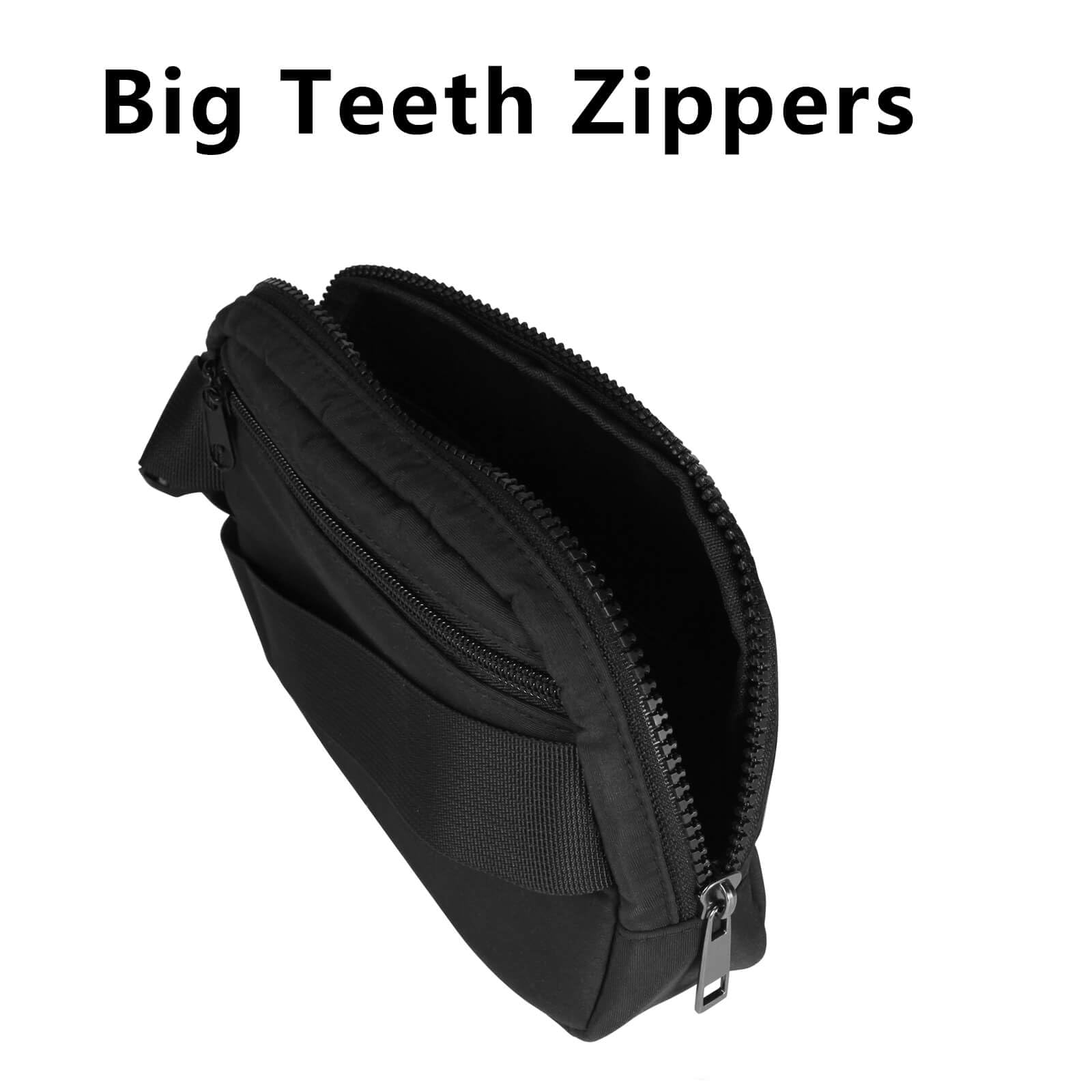 OVDANG Women's Belt Bag - Stylish Fanny Pack Waist Bag with Big Teeth Zipper, Crossbody Pouch Purse for Travel, Running & Daily Use (Black)