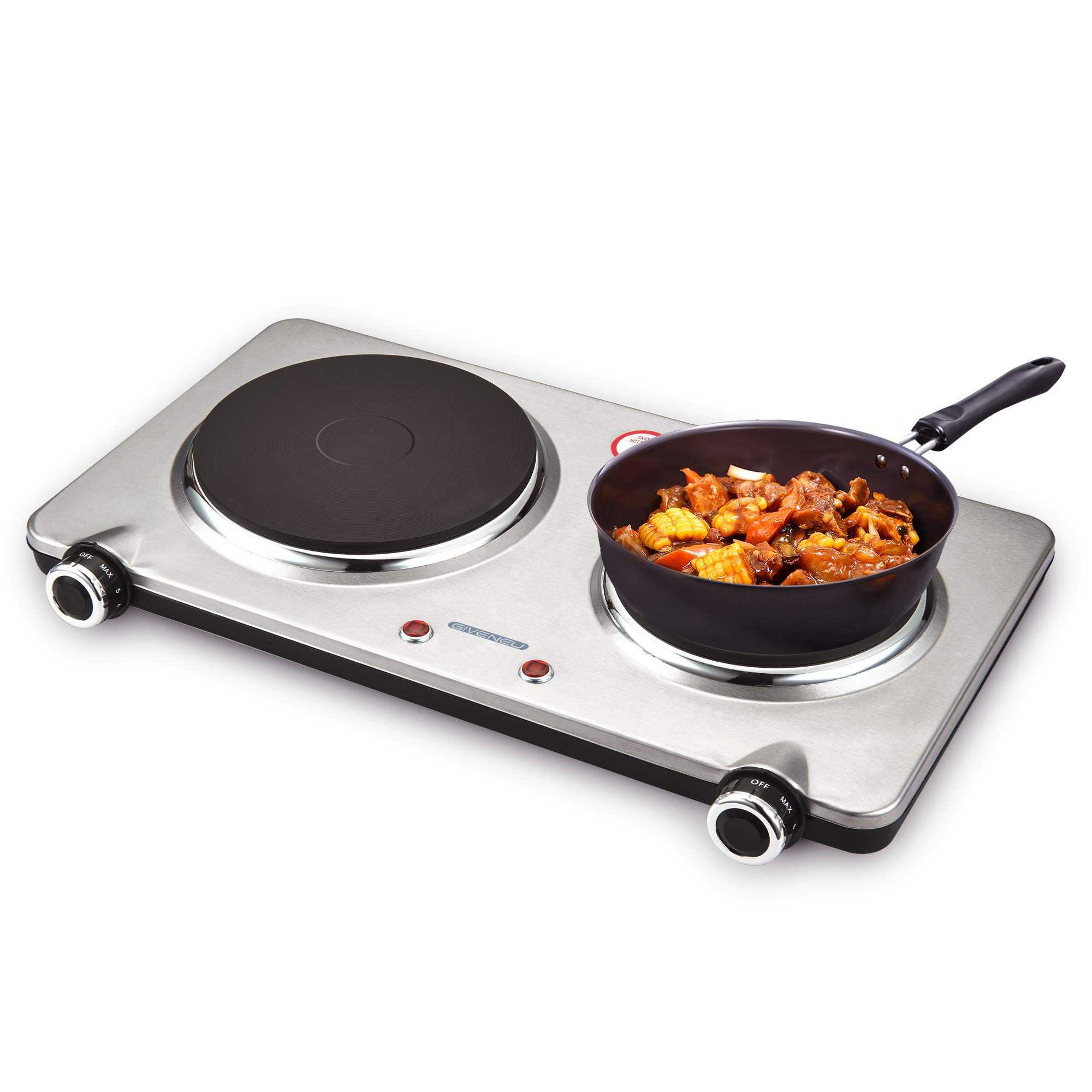 1800W Portable Electric Double Burner Hot Plate - 6-Speed Adjustable Thermostat, Stainless Steel Cooktop for Kitchen, Dorm & Camping | Perfect for Small Space Cooking, RV Trips & Outdoor Adventures