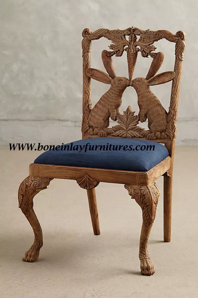 Hand Carved Menagerie Dining Chairs Set of 2 - Exotic Wooden Table Chairs for Kitchen, Dining Room & Restaurant - Elegant Handcrafted Wood Furniture for Home Decor