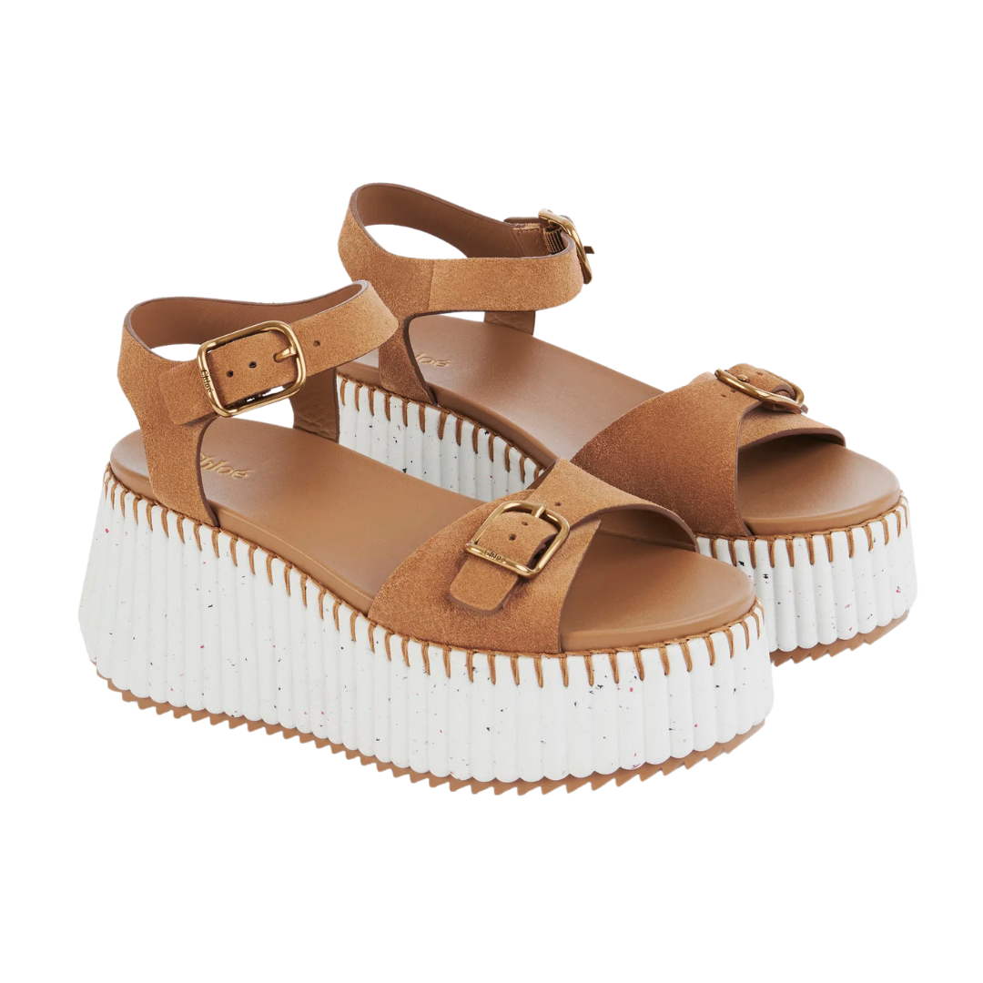 Brown Nama Suede Platform Sandals for Women - Comfortable Summer Slide Shoes with Cushioned Footbed | Perfect for Beach, Vacation & Casual Outfits