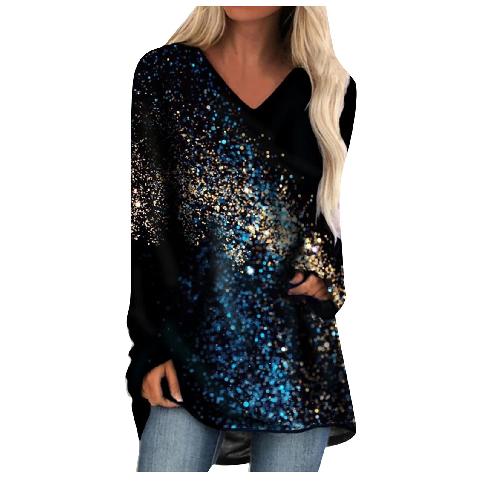 Women's Long Sleeve Flowy Tunic Tops with Dandelion Print - Comfortable Blouses to Wear with Leggings for Casual Outfits, Work & Weekend Wear