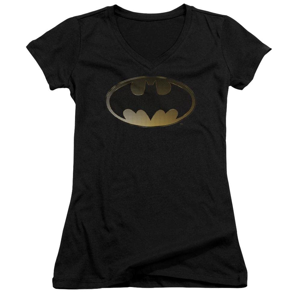 Batman Halftone Bat Junior V-Neck T-Shirt - Cool Superhero Graphic Tee for Kids & Teens - Perfect for Cosplay, Birthday Parties & Everyday Wear