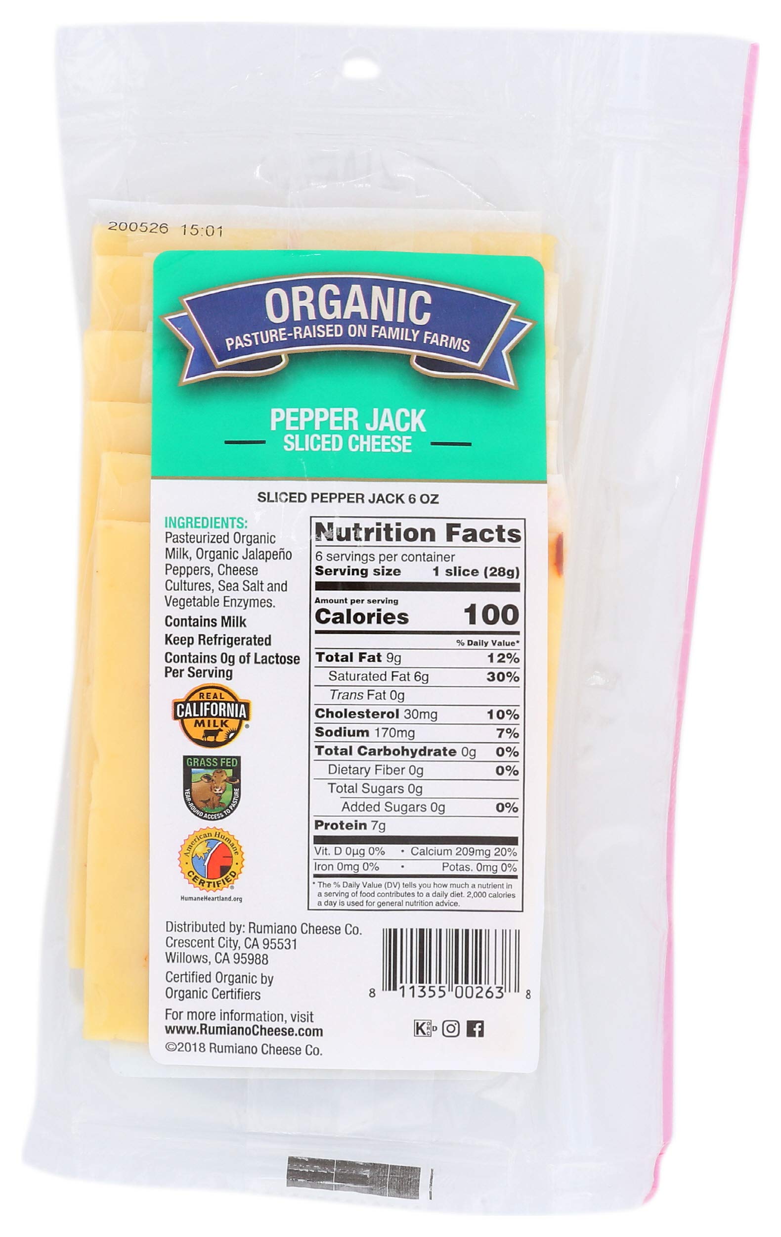 Organic Pepper Jack Cheese Sliced 6 oz - Perfect for Sandwiches & Snacking