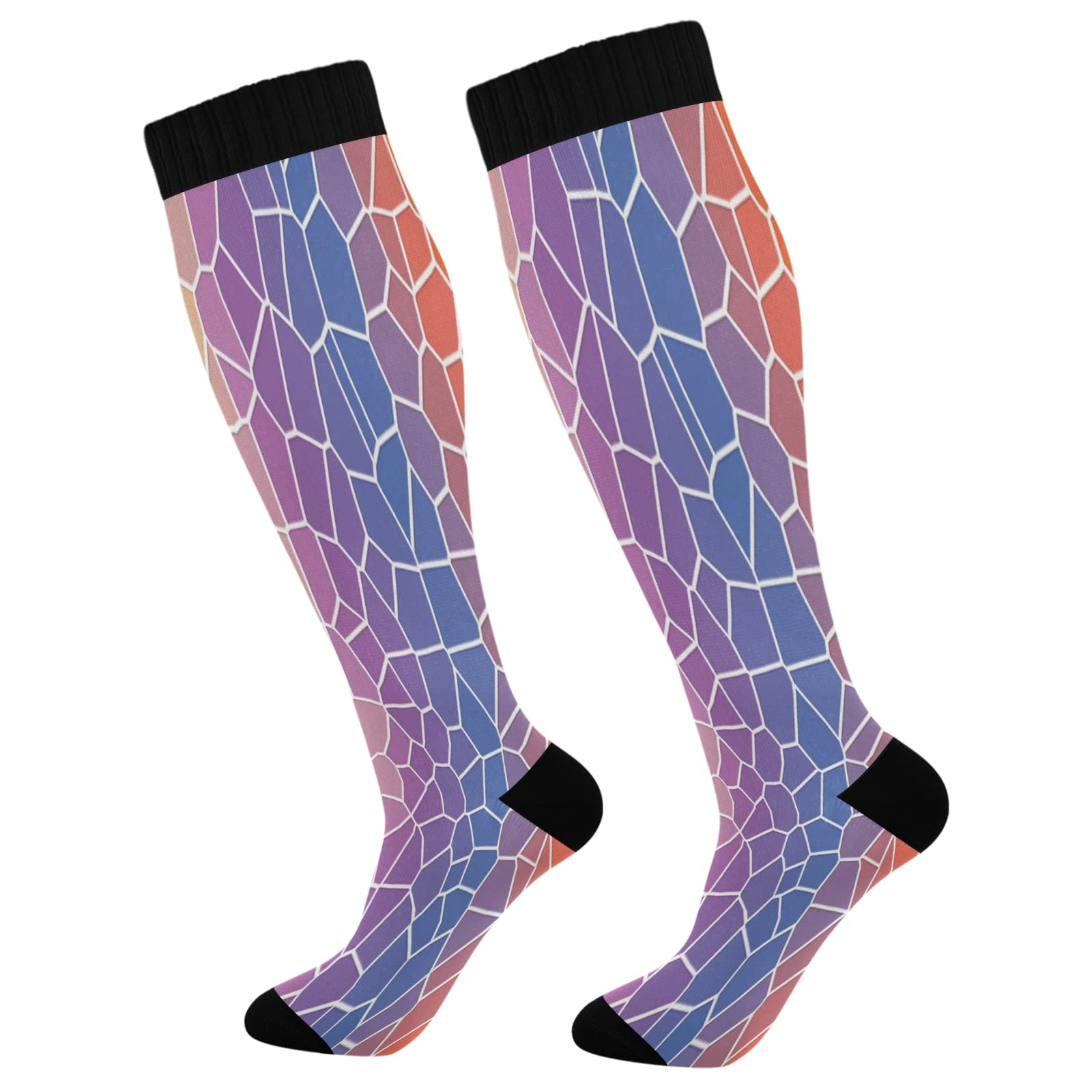 Best Compression Socks for Women & Men - Knee High Support Socks for Running, Hiking, Fitness - Breathable Rainbow Mosaic Design - Perfect for Athletes, Travel & Varicose Vein Relief