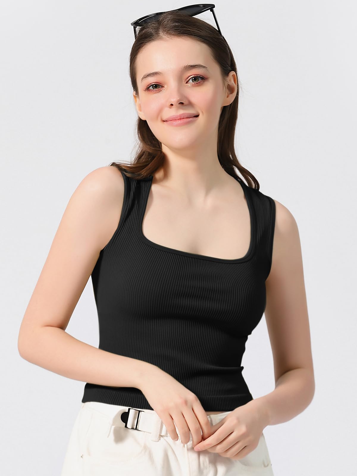 Trendy Women's Sleeveless Square Neck Ribbed Crop Tank Tops - Summer Casual Wear for Beach, Gym & Everyday Outfits