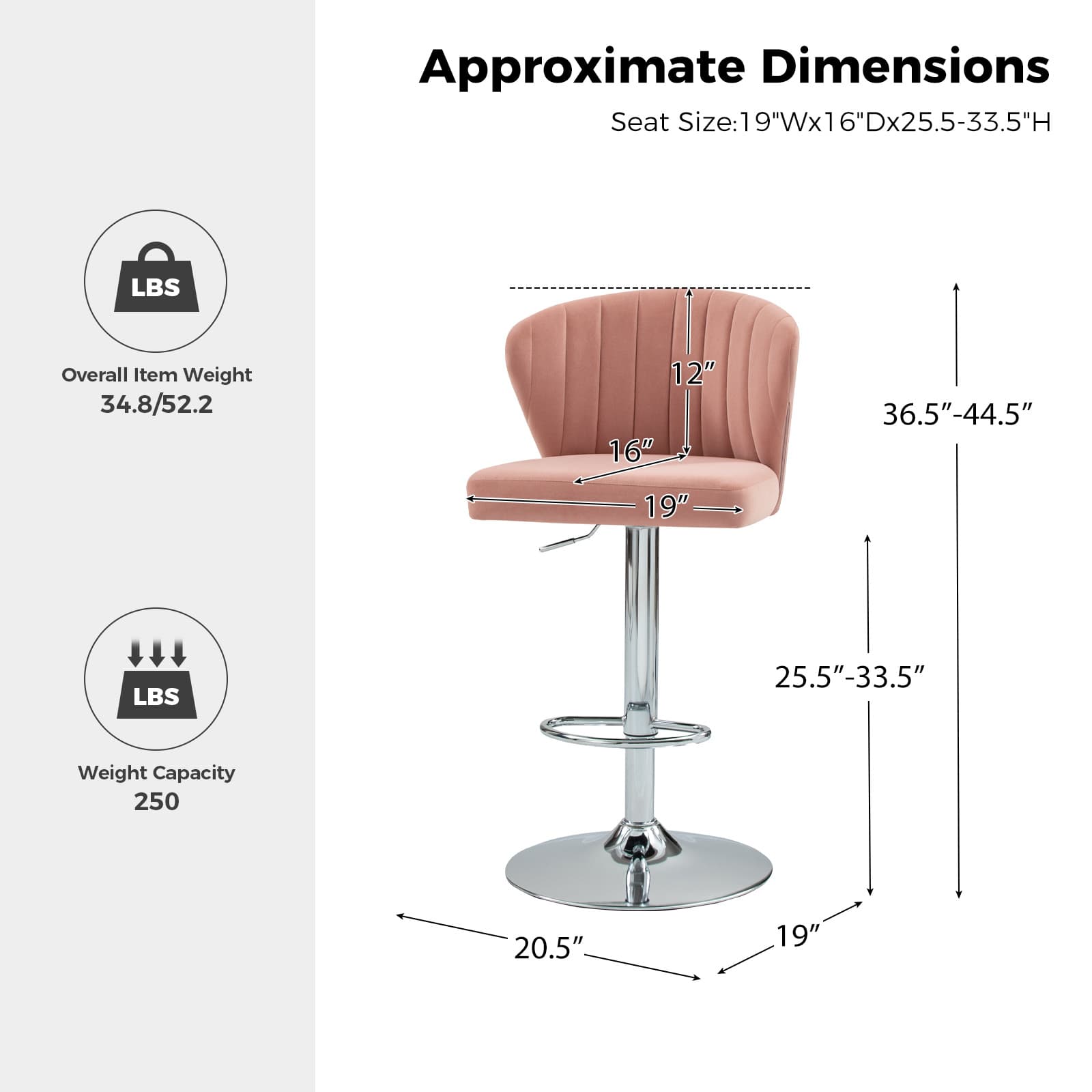 Geoff Modern Adjustable Swivel Bar Stool - Height Adjustable Kitchen Island Stool with 360° Rotation for Home, Office & Cafe Use