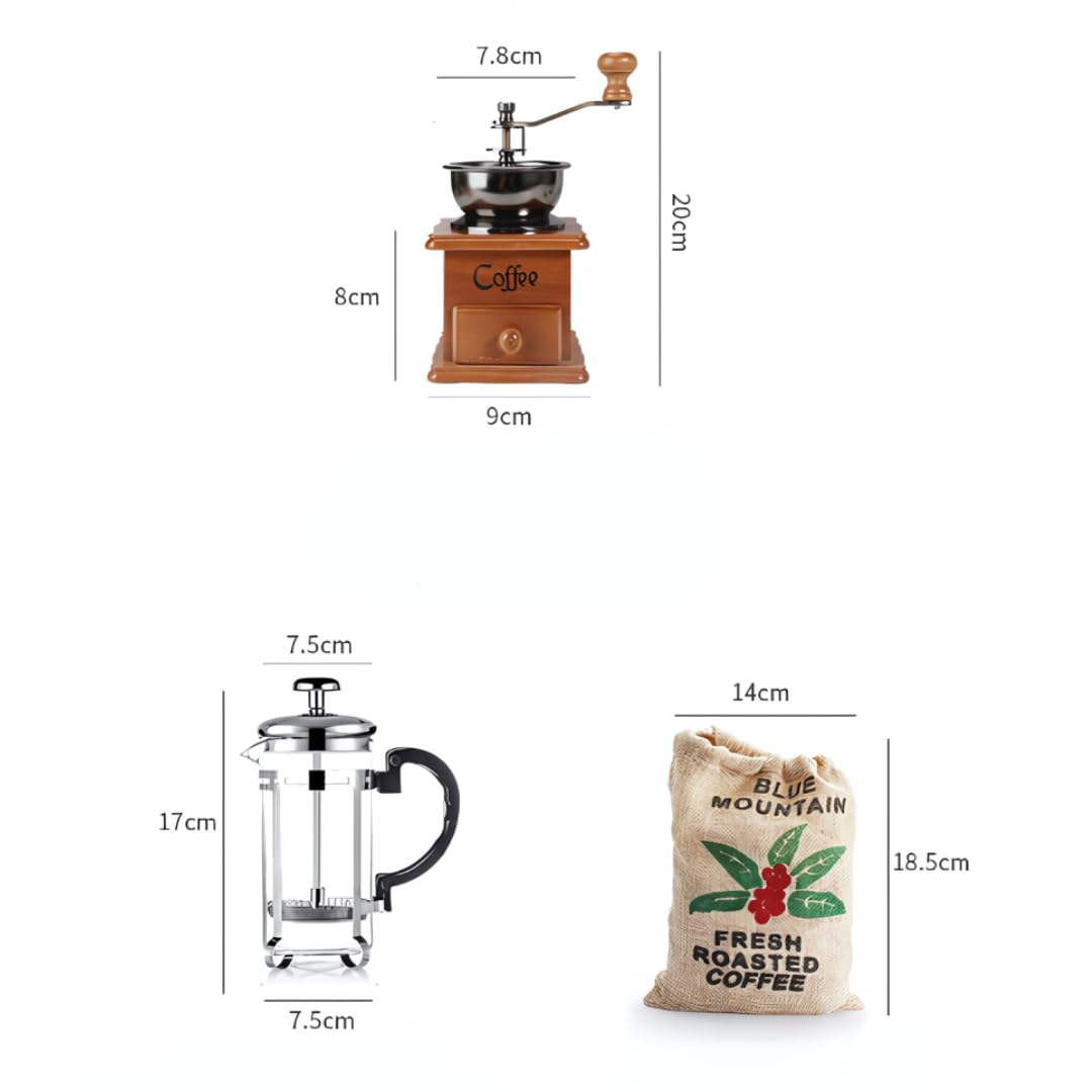 Premium French Press Coffee Maker & Manual Coffee Grinder Set - Stainless Steel Portable Coffee Brewing Kit for Home, Office, Camping & Travel - Perfect Gift for Coffee Lovers & Organic Coffee Enthusiasts