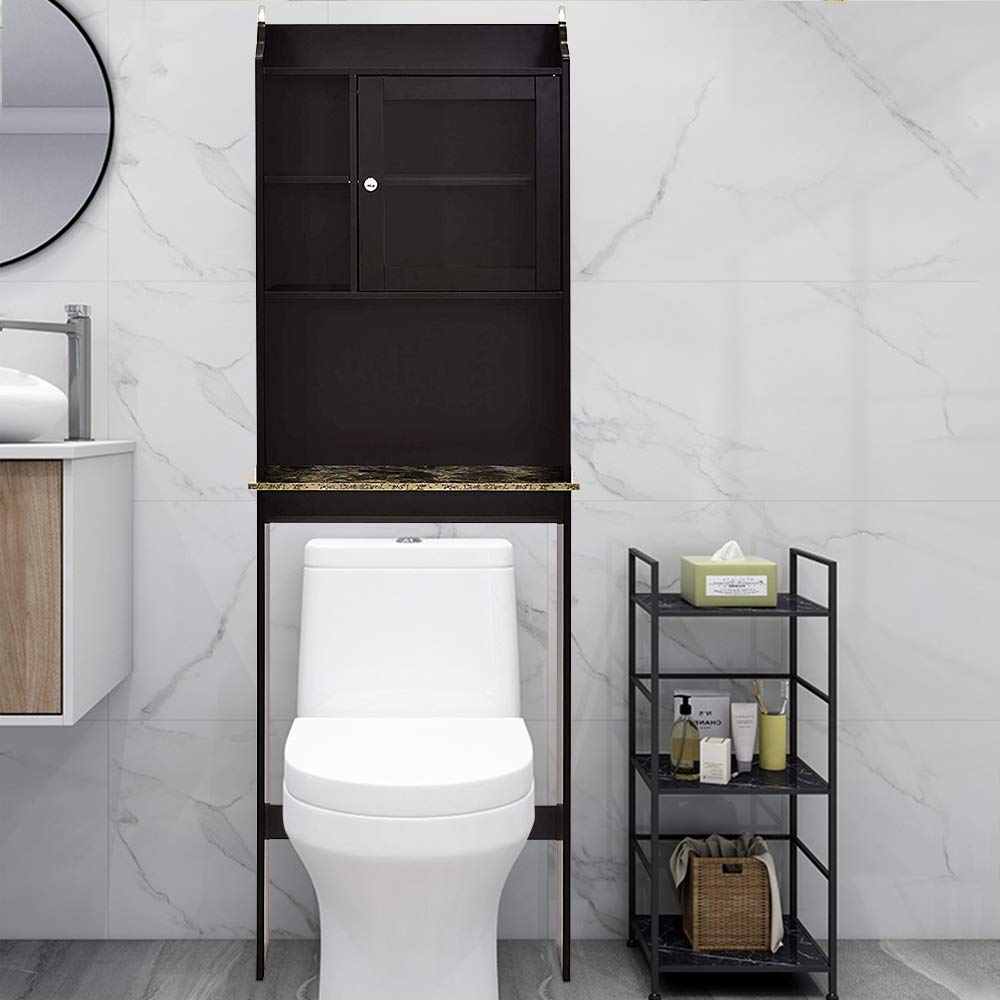 Over The Toilet Storage Cabinet - Free Standing Bathroom Organizer Shelf with 3-Tier Storage, Space Saving Toilet Stand in Espresso Finish - Perfect for Small Bathrooms, Apartments & Dorm Rooms