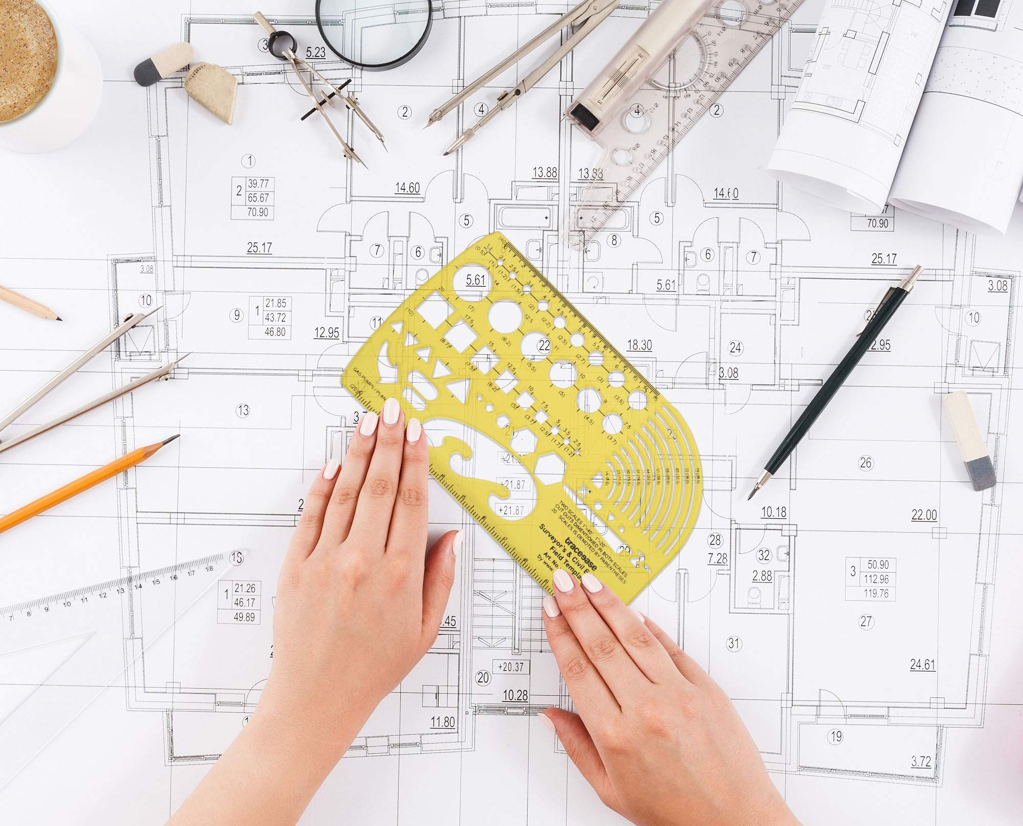 TraceEase Professional Geometric Drafting Template for Surveyors & Civil Engineers - Precision Measuring Ruler & Design Stencil for Field Work, Blueprint Drawing, and Technical Sketching