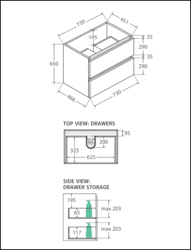 Fienza 750mm TCLB75Q Dolce Matte Black Wall-Mounted Bathroom Vanity with Sink - Modern White Finish for Small Spaces, Powder Rooms & Guest Bathrooms