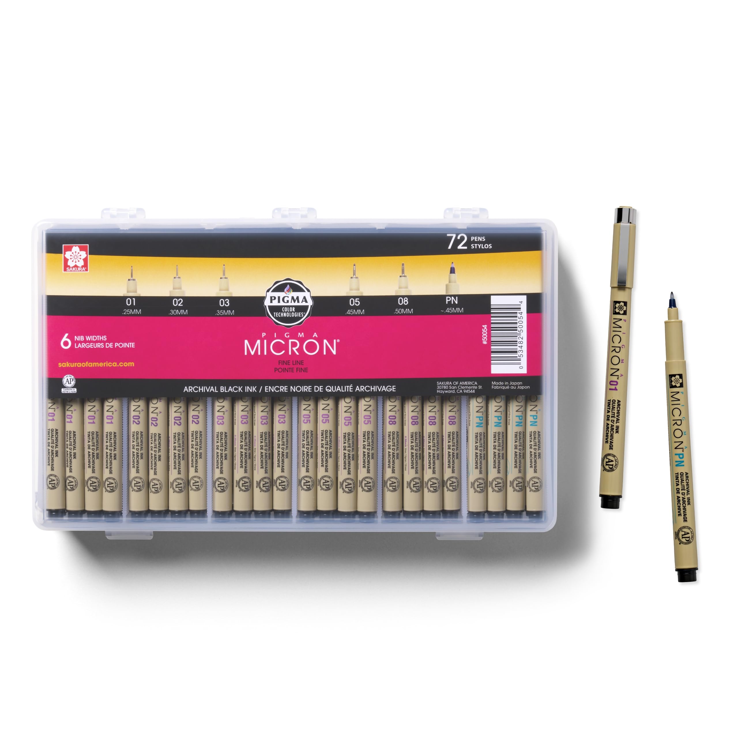 SAKURA Pigma Micron Fineliner Pens - 72 Pack Archival Black Ink Pens Set for Artists & Writers - Fine Liner Drawing Pens with Assorted Point Sizes (0.05mm-0.8mm) - Perfect for Sketching, Calligraphy, Bullet Journaling & Technical Drawing