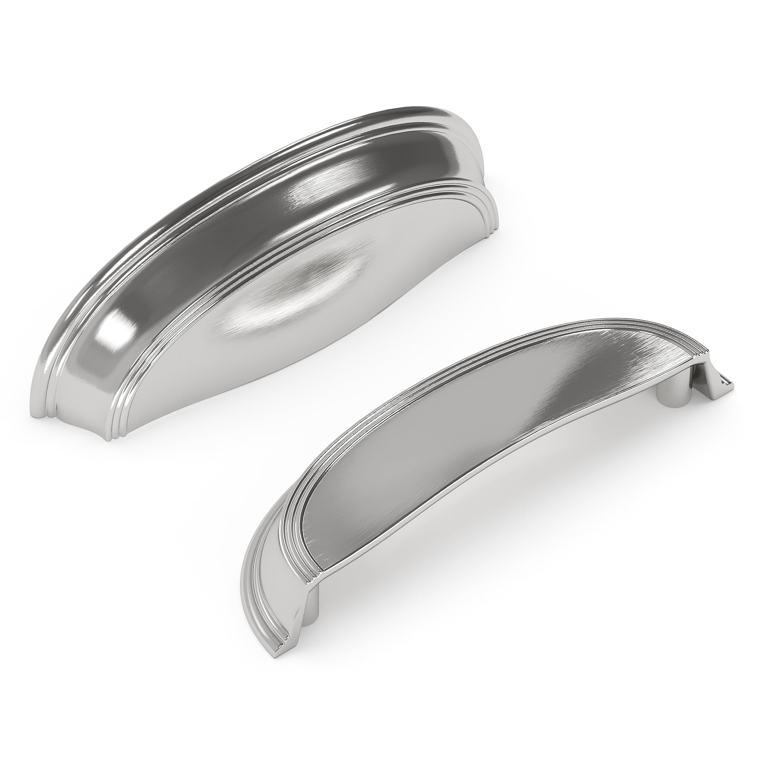 Hickory Hardware 10 Pack Solid Core Kitchen Cabinet Pulls - Luxury Cabinet Handles for Doors & Dresser Drawers - 3 Inch & 3-3/4 Inch (96mm) Hole Center - Satin Nickel Finish - American Diner Collection - Perfect for Modern Kitchens, Bathrooms & Furniture Upgrades