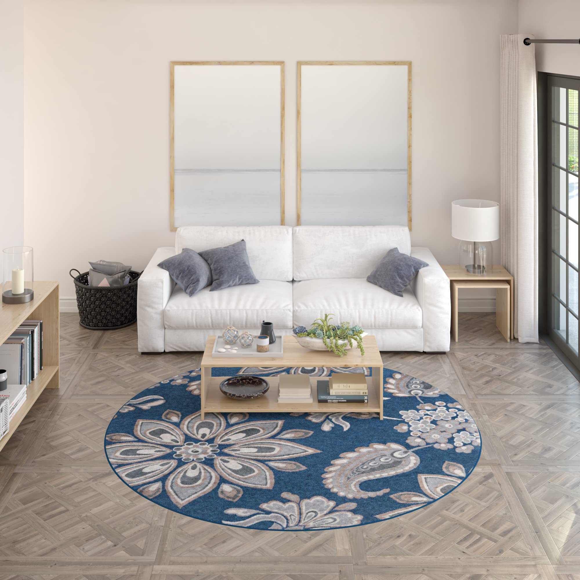 Universal Rugs Matilda Round Area Rug 8-Foot Navy Blue - Soft Non-Slip Living Room Bedroom Decor for Home Office & Nursery