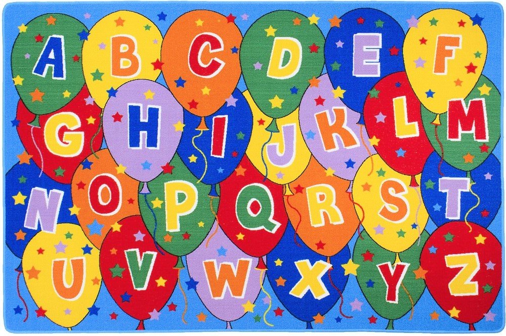 Handmade Kids Educational Play Rug - Alphabet Balloons Puzzle Playmat for Learning & Fun, 8x10 ft Multi-Color ABC Design - Perfect for Nursery, Classroom & Playroom Floor Activities