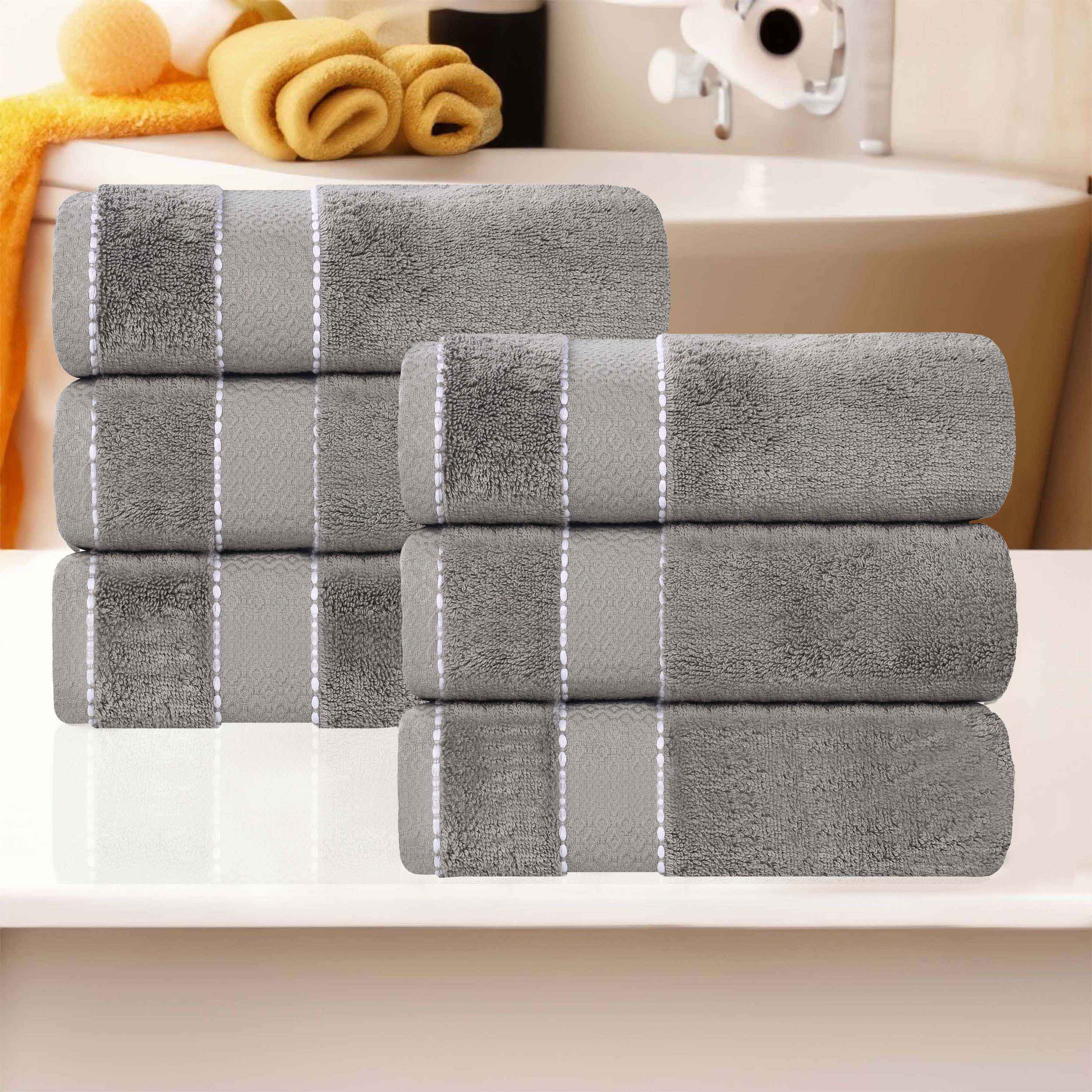 Premium Egyptian Giza Cotton Dobby Hand Towels - Set of 6 | Ultra Absorbent & Soft Bath Towels for Kitchen, Bathroom & Spa | Made in Egypt
