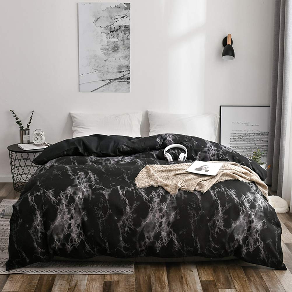 Premium 100% Cotton King Size Bedding Set - Soft & Breathable Sheets, Duvet Cover, Pillowcases - Hotel & Home Luxury Bed Supplies for Adults & Kids (Marble-Black) | Perfect for Master Bedroom, Guest Room & Vacation Homes