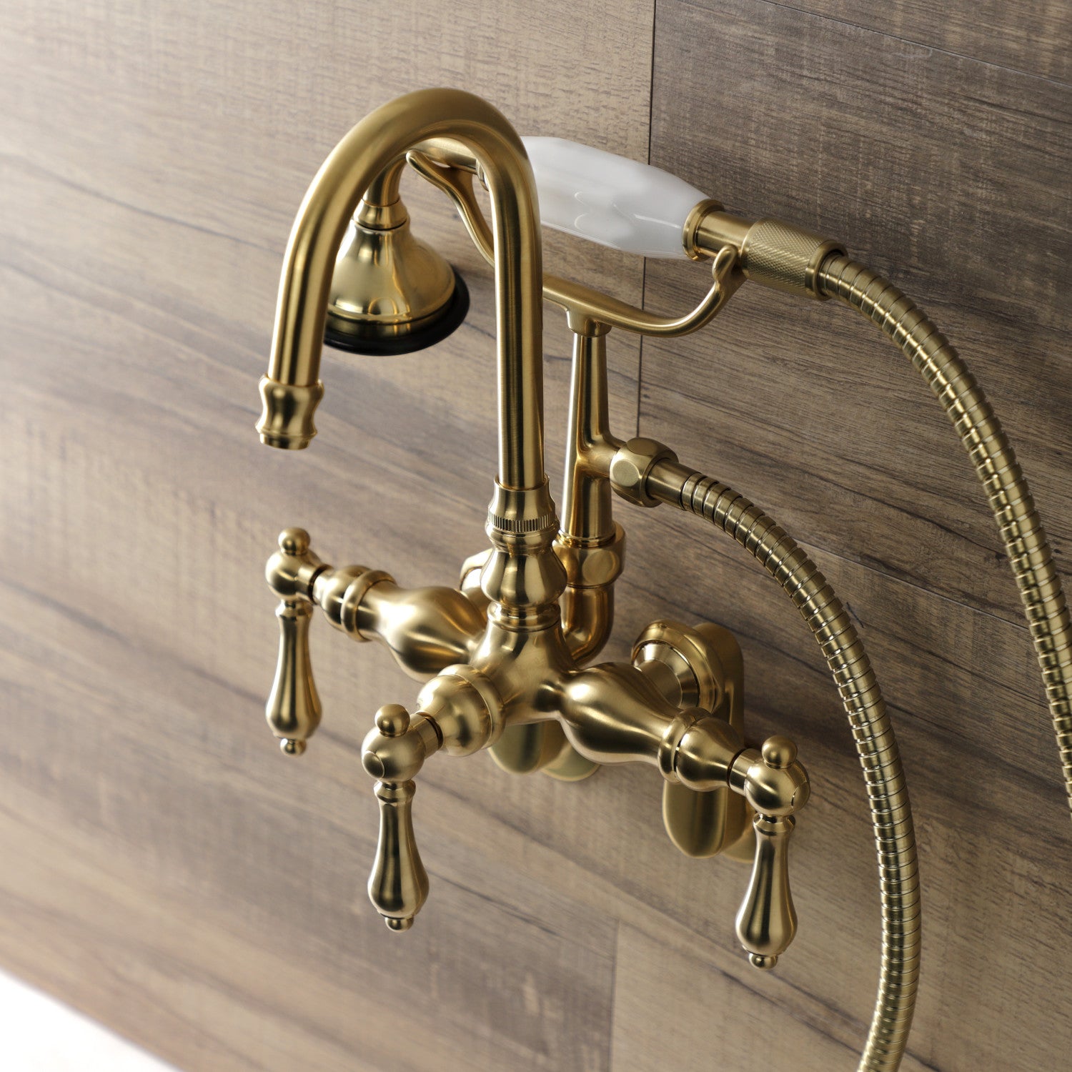 Vintage Clawfoot Tub Faucet with Hand Shower - Brushed Brass 3-Handle Wall Mount Bathtub Faucet for Bathroom Renovation & Luxury Spa Experience