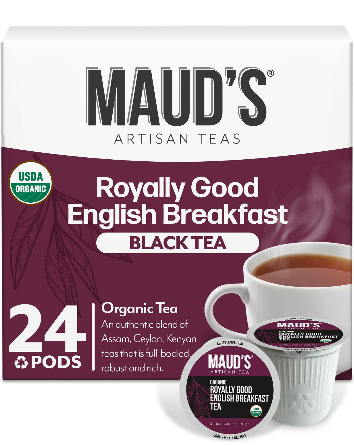 Organic English Breakfast Tea Pods by Maud's - Premium Black Tea for Morning Boost & Afternoon Relaxation - Perfect for Home, Office, or Travel Use