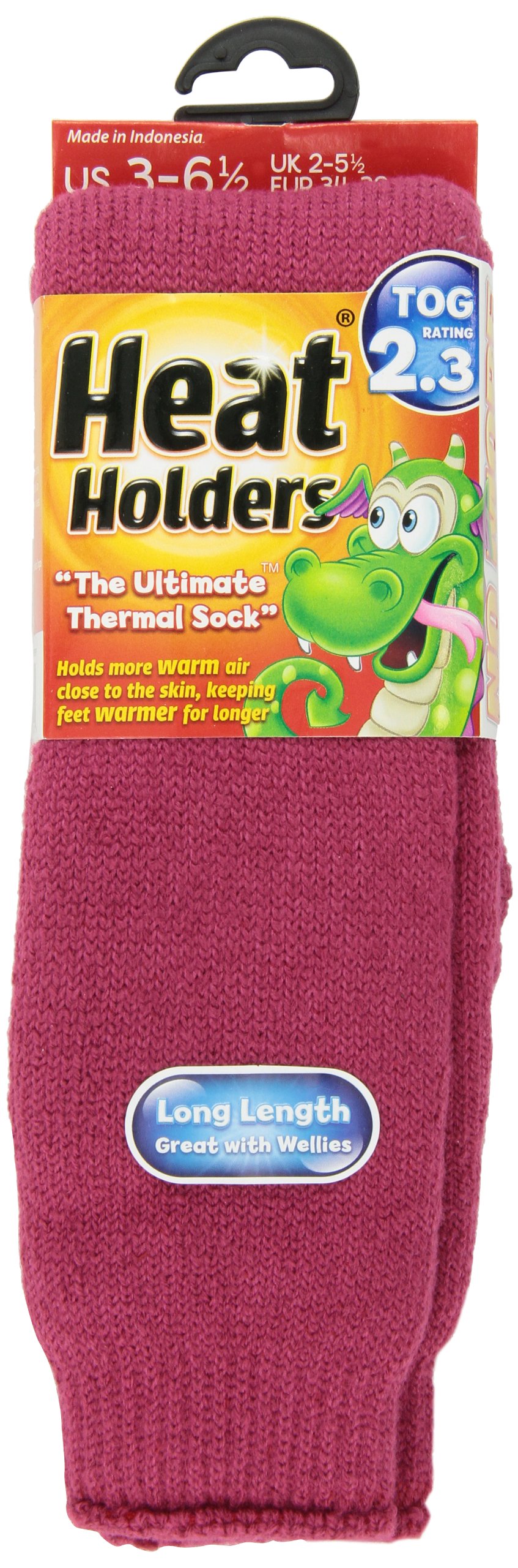 Heat Holders Kids' Thermal Socks - Large Size (US Shoe 3-6.5), Raspberry Color, 55-Pack - Perfect for Winter Sports, Snow Days & Cold Weather Activities