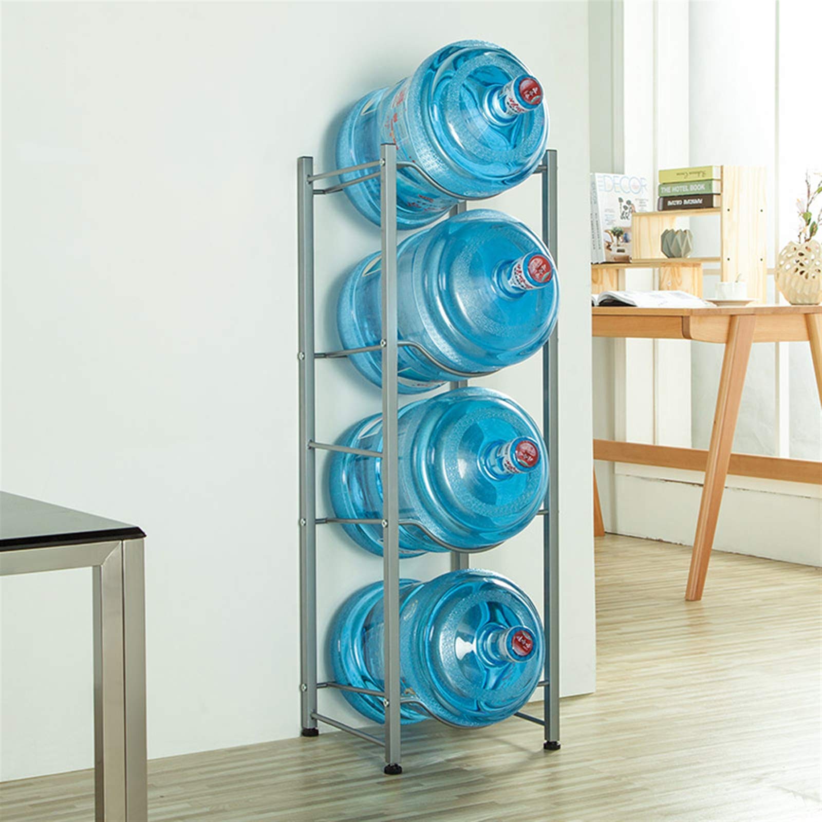 Stainless Steel 5 Gallon Water Bottle Storage Rack - Heavy Duty Stackable Water Cooler Jug Holder Organizer (4-Tier) for Home, Office, or Commercial Use