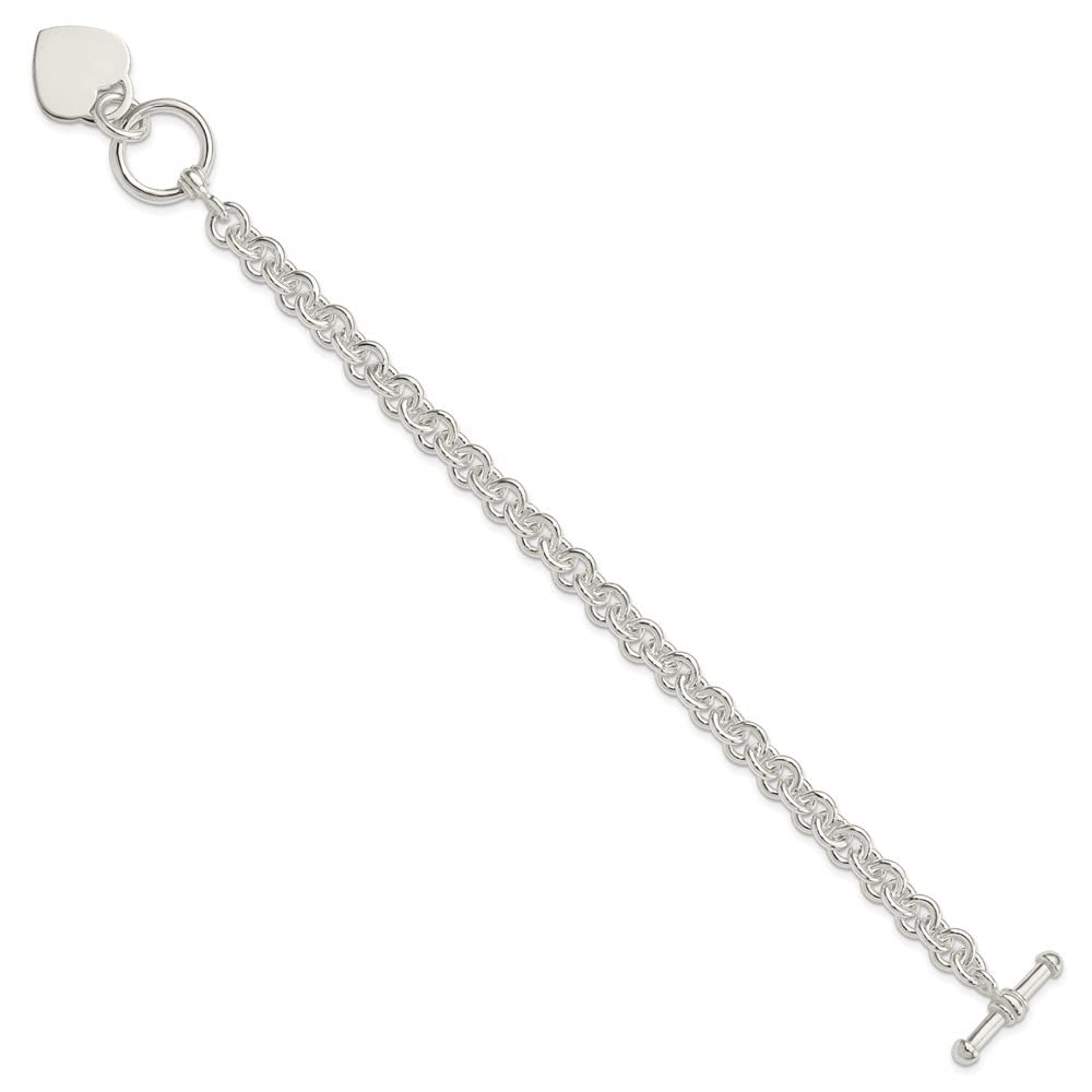 Engravable Sterling Silver Heart Disc Toggle Bracelet - Elegant Fancy Link Design for Women, Perfect for Gifts, Anniversaries & Special Occasions