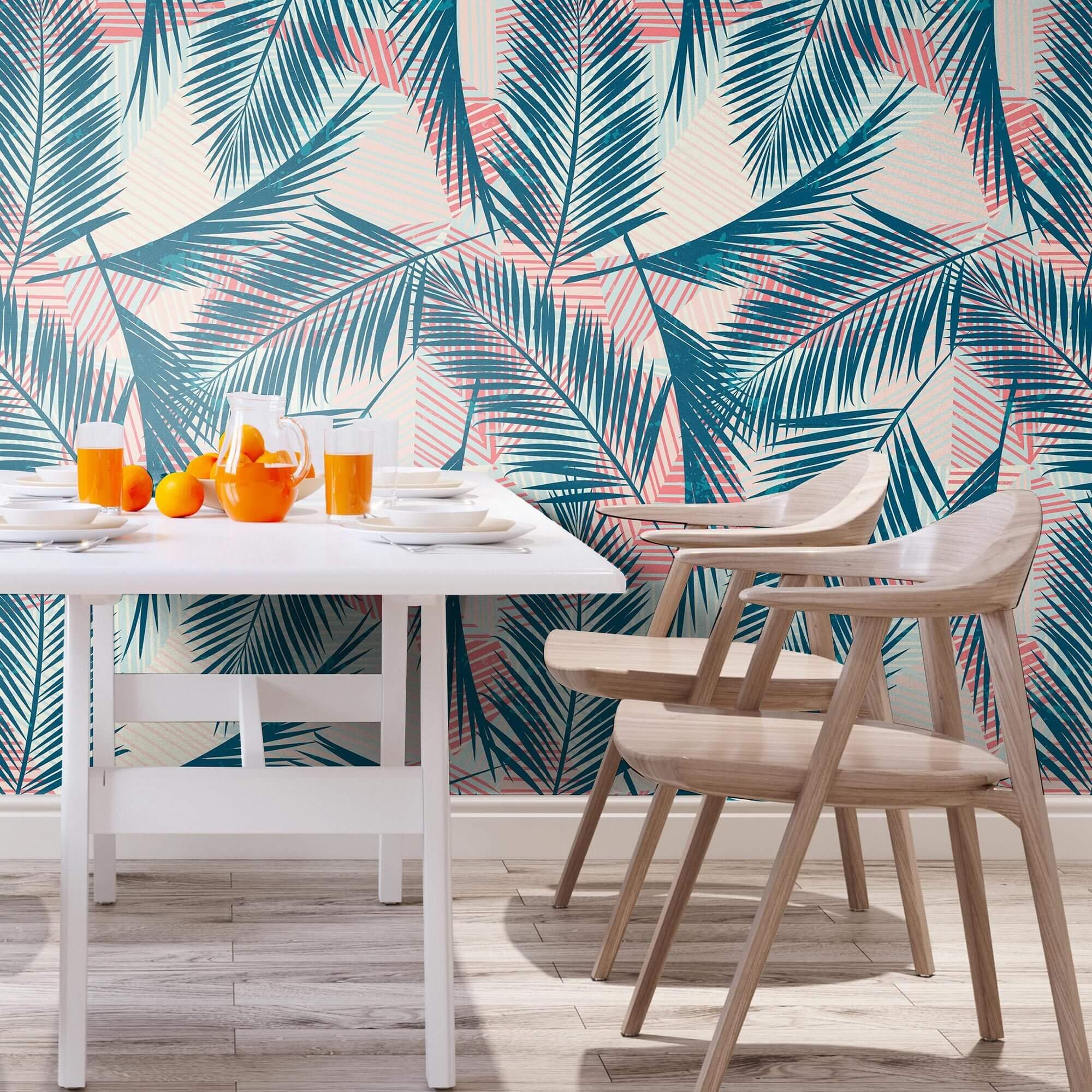 Blue and Red Tropical Floral Peel and Stick Removable Wallpaper - Self-Adhesive Decorative Wall Covering for Bedroom, Living Room, Nursery - Easy to Apply & Remove - 1328