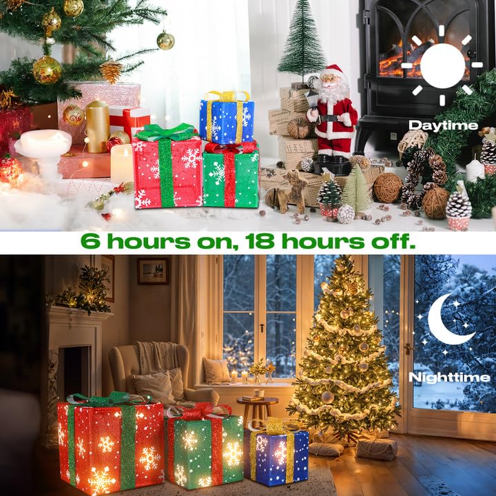 3 Pack LED Lighted Gift Boxes for Birthday, Wedding, Proposals - Battery Operated Decorative Box Set for Indoor & Outdoor Party Decor, Holiday Celebrations, Romantic Room Lighting